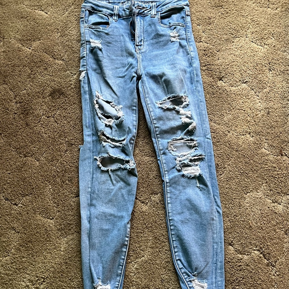 American Eagle Outfitters Blue Skinny Distressed Jeans